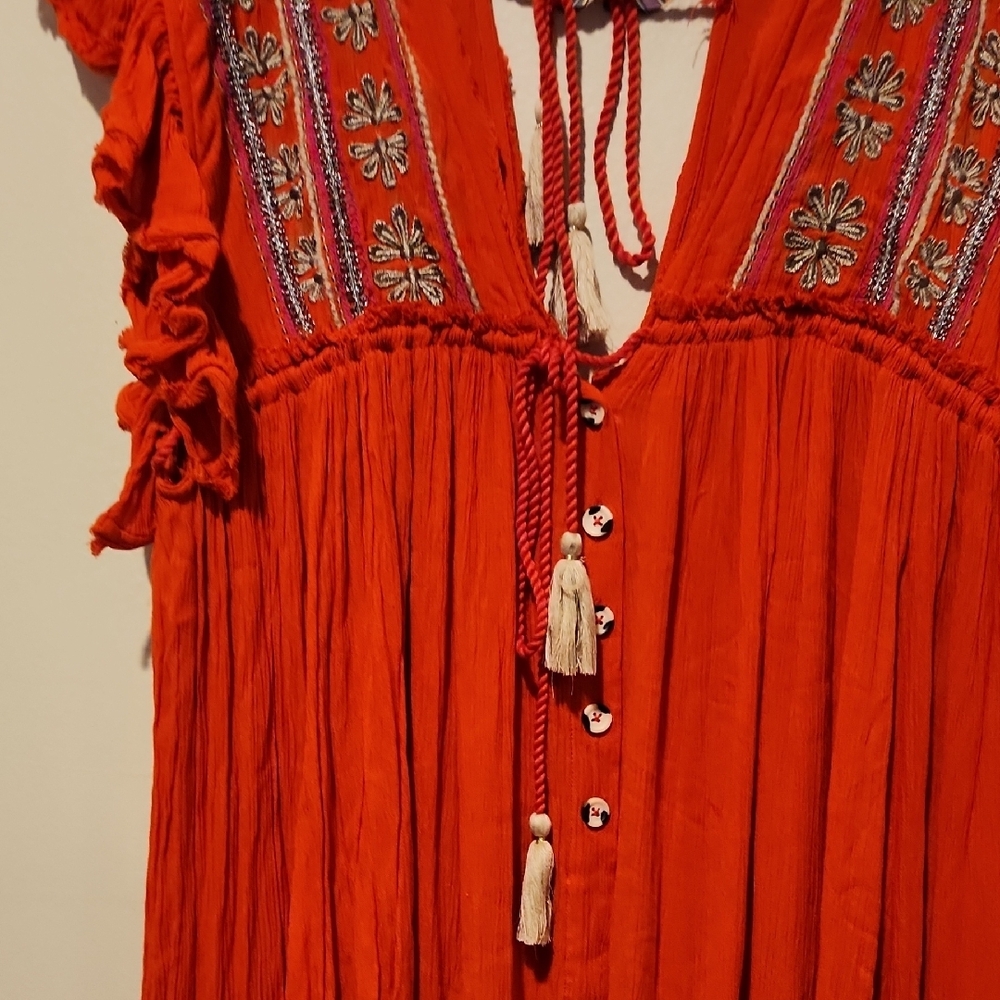 ❤️ FREE PEOPLE WILL WAIT FOR YOU EMBROIDERED BOHO MIDI DRESS, MEDIUM - Picture 9 of 15